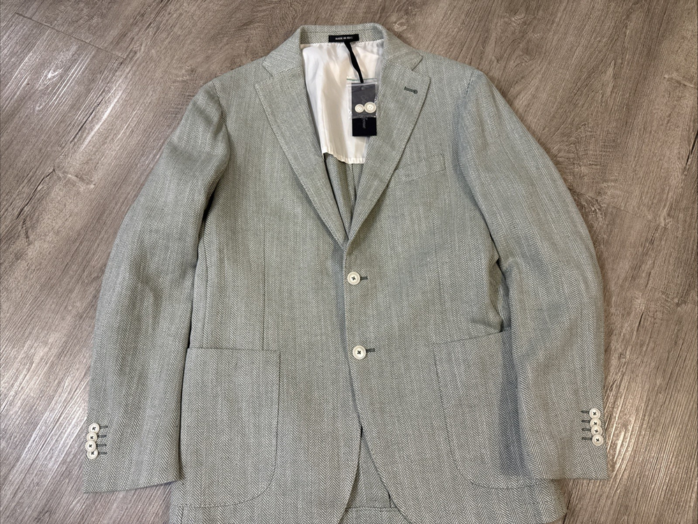 Saks Fifth Ave Blazer 40R NWT Cotton Linen Blend Made in Italy Light Gray/Green