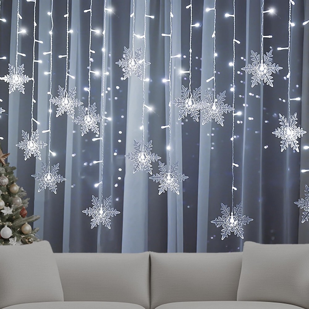 LED Curtain Lights,13ft/4M 96 LED Snowflake Curtain String Lights Decoration