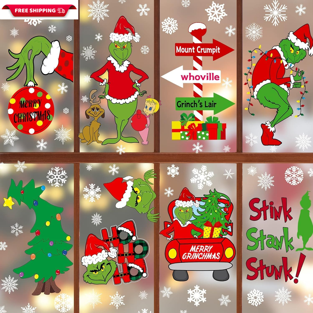 Christmas Decorations Window Clings, Double Sided Christmas Window Stickers for