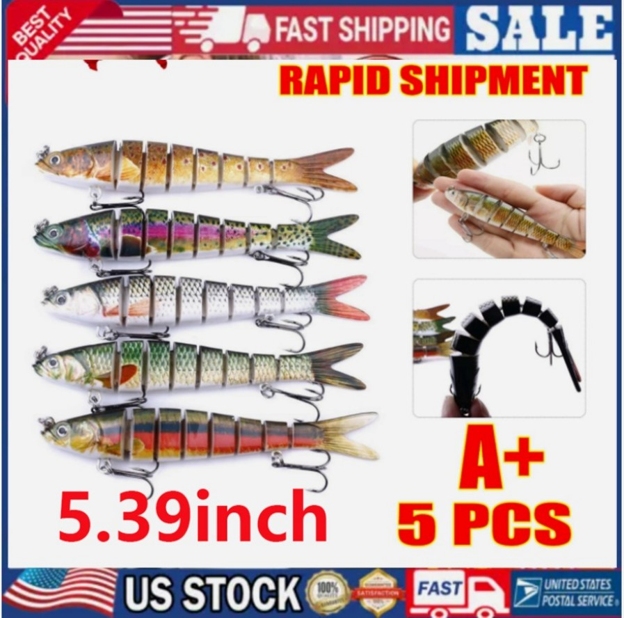 5P Lifelike Eyes 8 Segment Bionic Bait Treble Hooks Crucian Carp Fishing Lure&&&