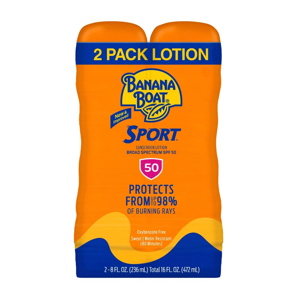 Banana Boat Sport SPF 50 Sunscreen Lotion Twin Pack 8 Oz No CA Shipping