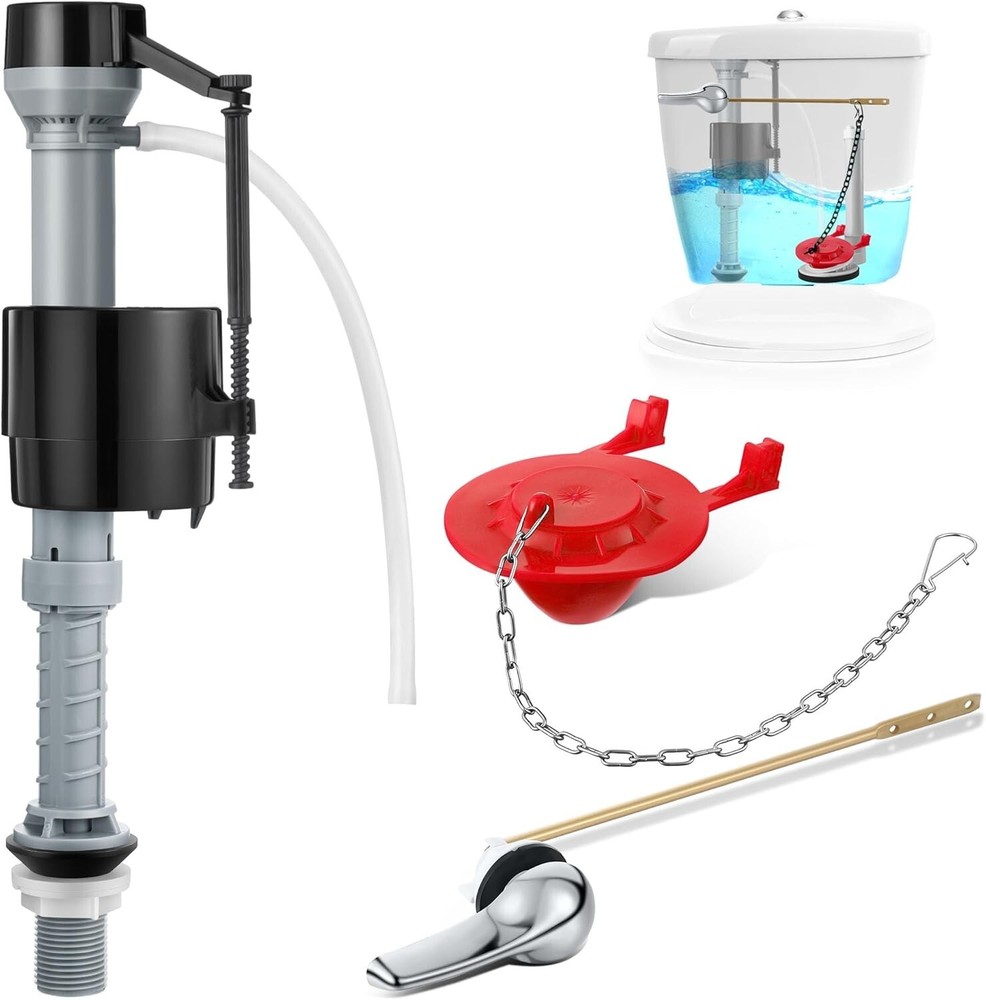 Universal Toilet Flusher Kit with Black Rubber Float Valve and 2-Inch Flapper