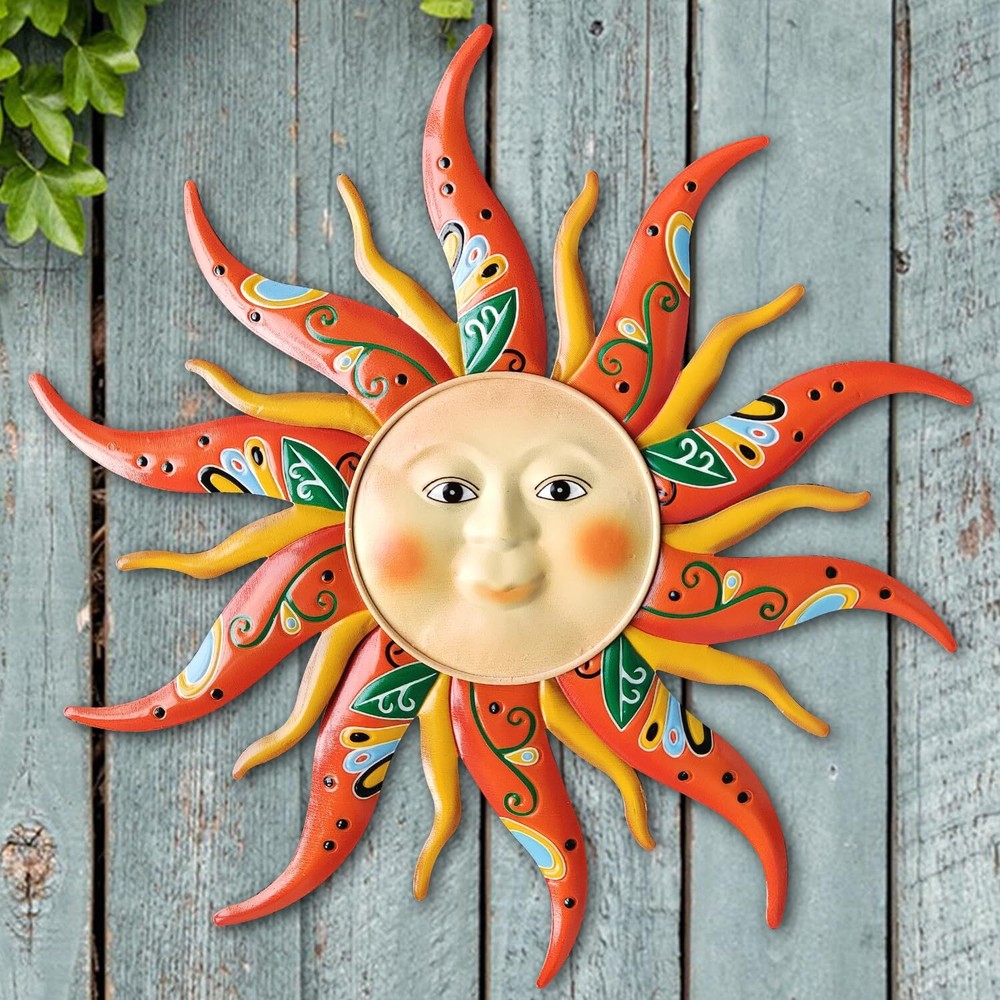 Metal Sun Wall Art Decor,17.3Inches Sun Face Garden Sculptures Statues Wall A...
