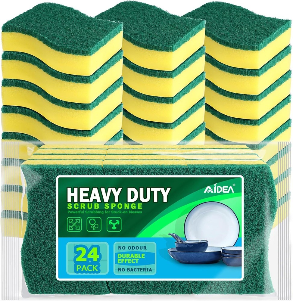 AIDEA Heavy Duty Scrub Sponge 24-Pack Yellow for Tough Cleaning