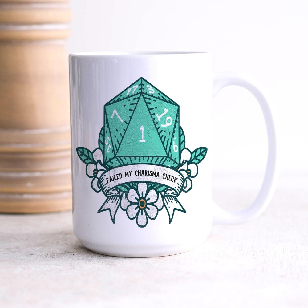 Taza a cuadros Failed My Charisma taza de café de cerámica blanca taza de té mazmorras y