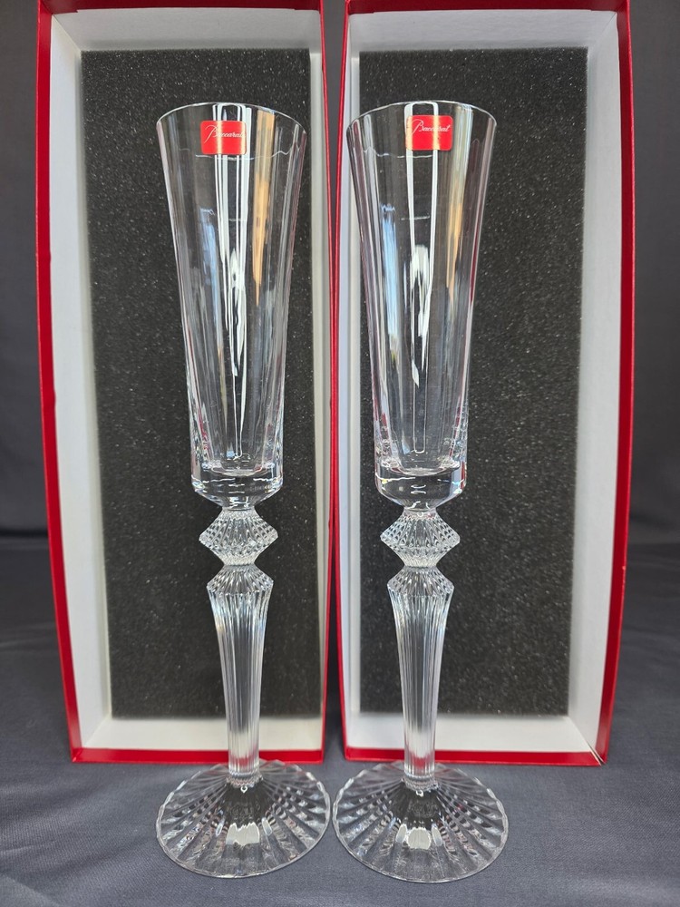 Topaz Flute Baccarat Mille Nuits Crystal Glasses Set of 2