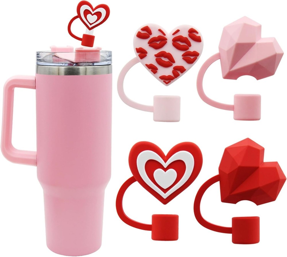 4 Pcs Heart-shaped Straw Cover Cap for Stanley Cup - 10mm 0.4in Straw Tips Lids