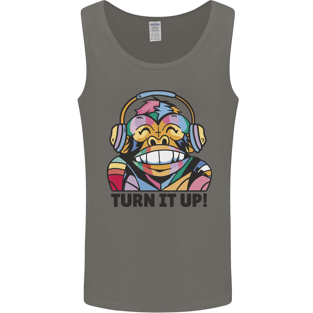Turn It Up Monkey DJ Headphones Music Mens Vest Tank Top