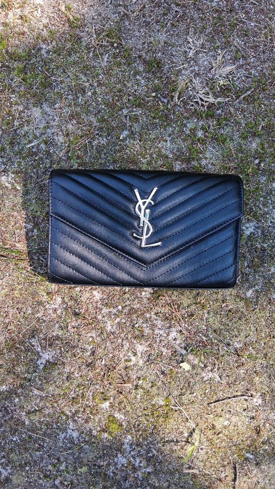 Saint Laurent Medium Envelope Crossbody Wallet with Chain in Black and Silver Hardware