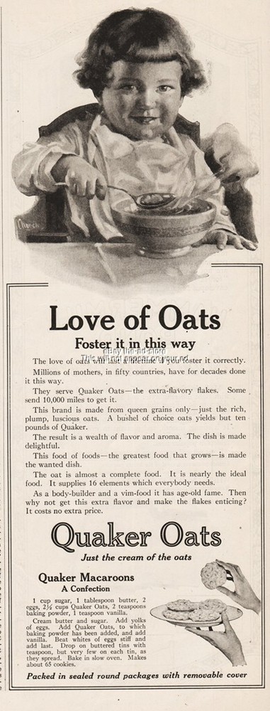 1922 Quaker Oats Oatmeal Macaroon Recipe Breakfast Cereal Box Kitchen Decor Ad