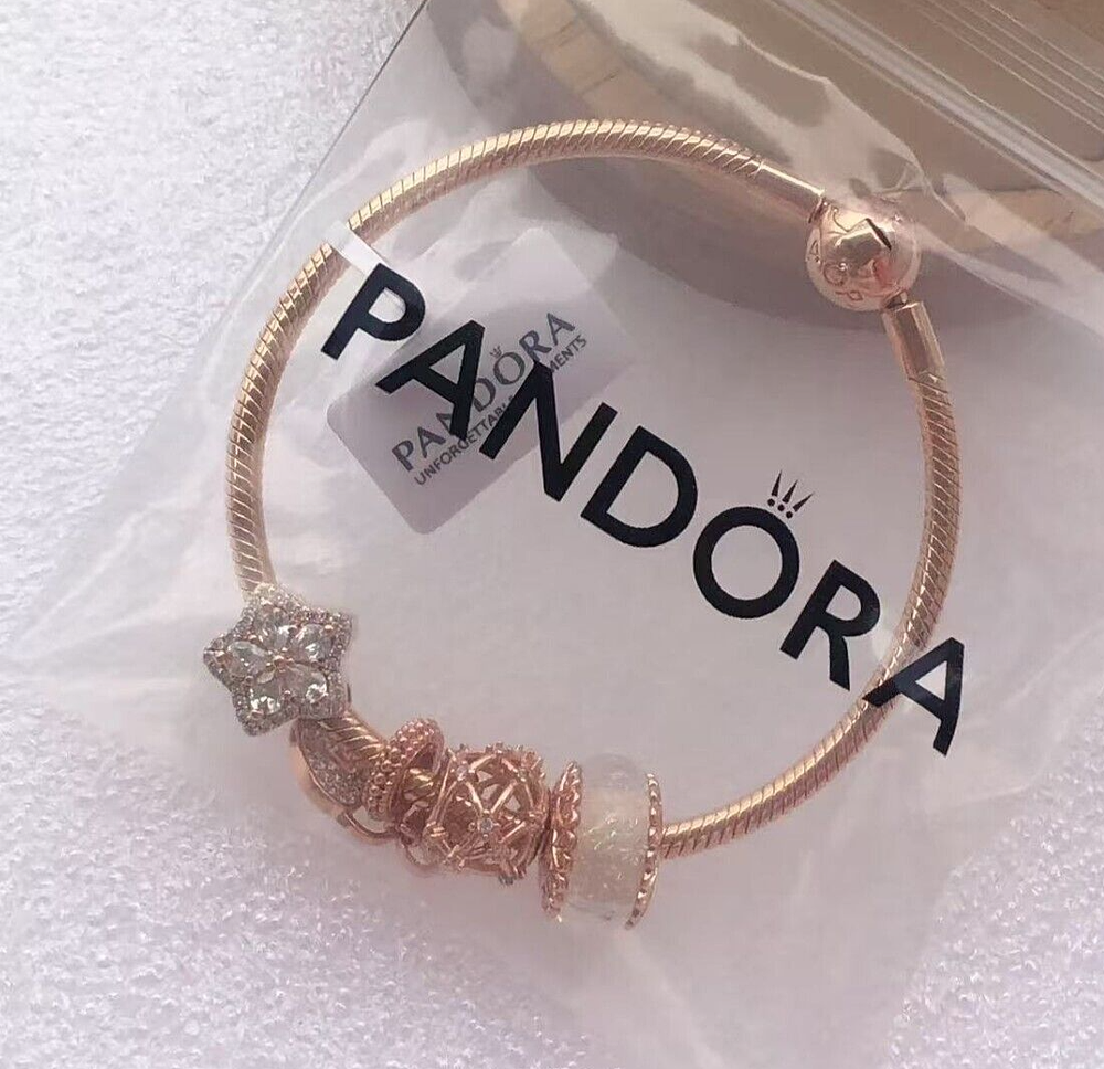 Pandora Moments Rose Gold Plated Snake Chain Bracelet 7.5 Inch Gift Box Included