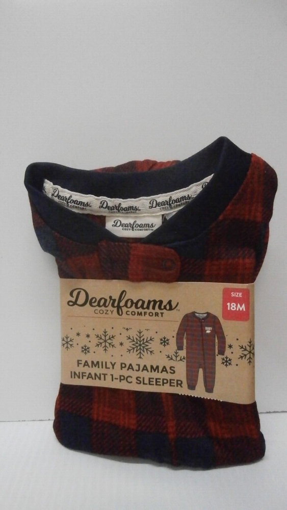 Dearfoams Cozy Comfort Pajamas Infant 1-Pc Sleeper Navy & Red Plaid 18M
