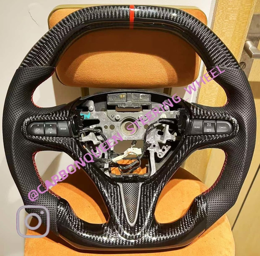 REAL CARBON FIBER STEERING WHEEL FOR HONDA 8TH CIVIC / FLAT TOP STEERING WHEEL