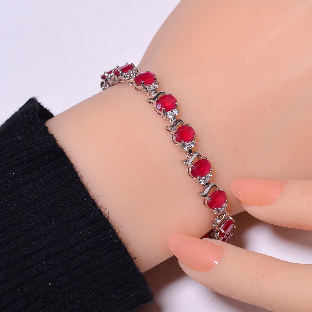 Ruby & Cubic Zirconia - Simulated 925 Sterling Silver Tennis Bracelet 7.99