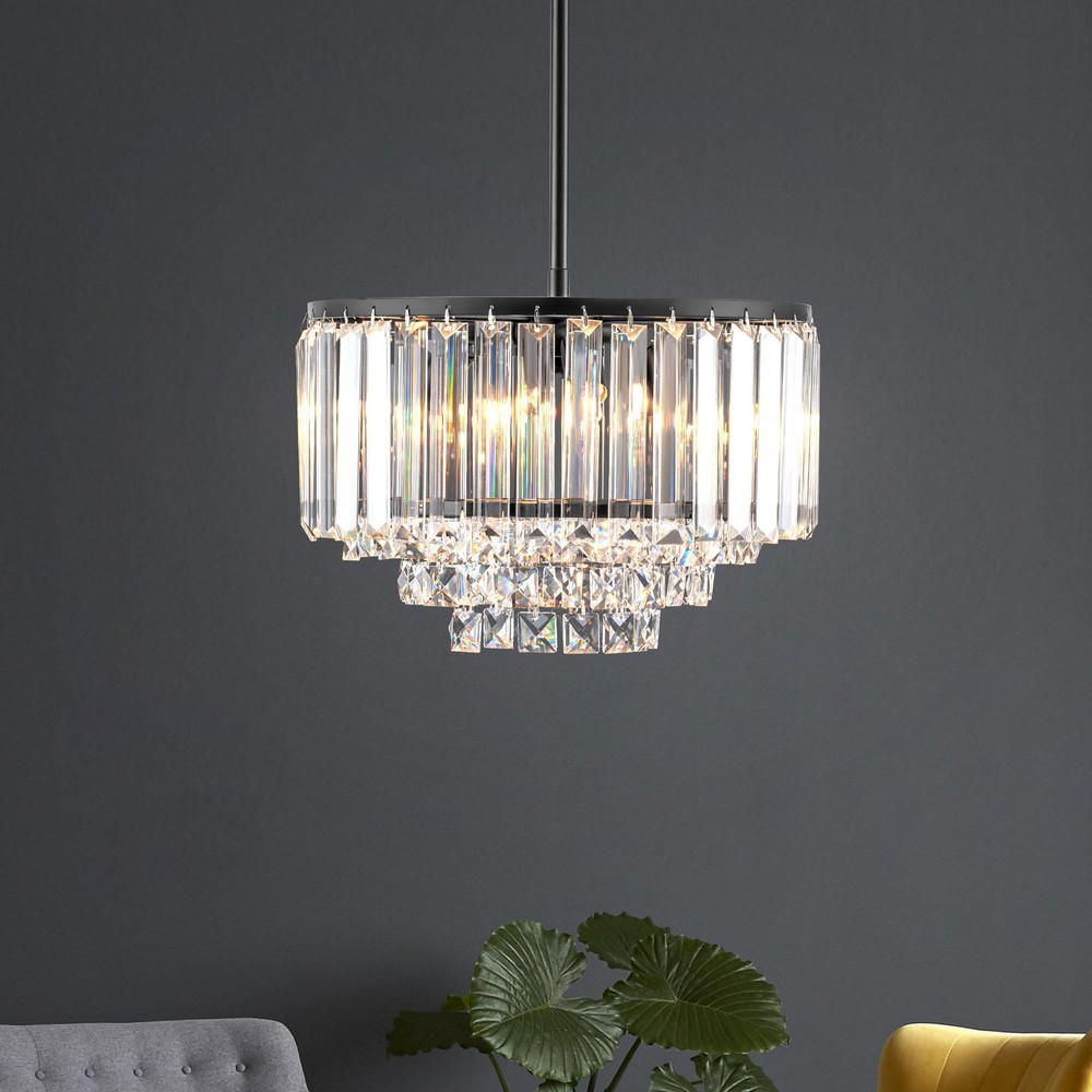 Crystal Chandelier, 3-Light Modern Black Pendant Light for Dining Room, Kitch...