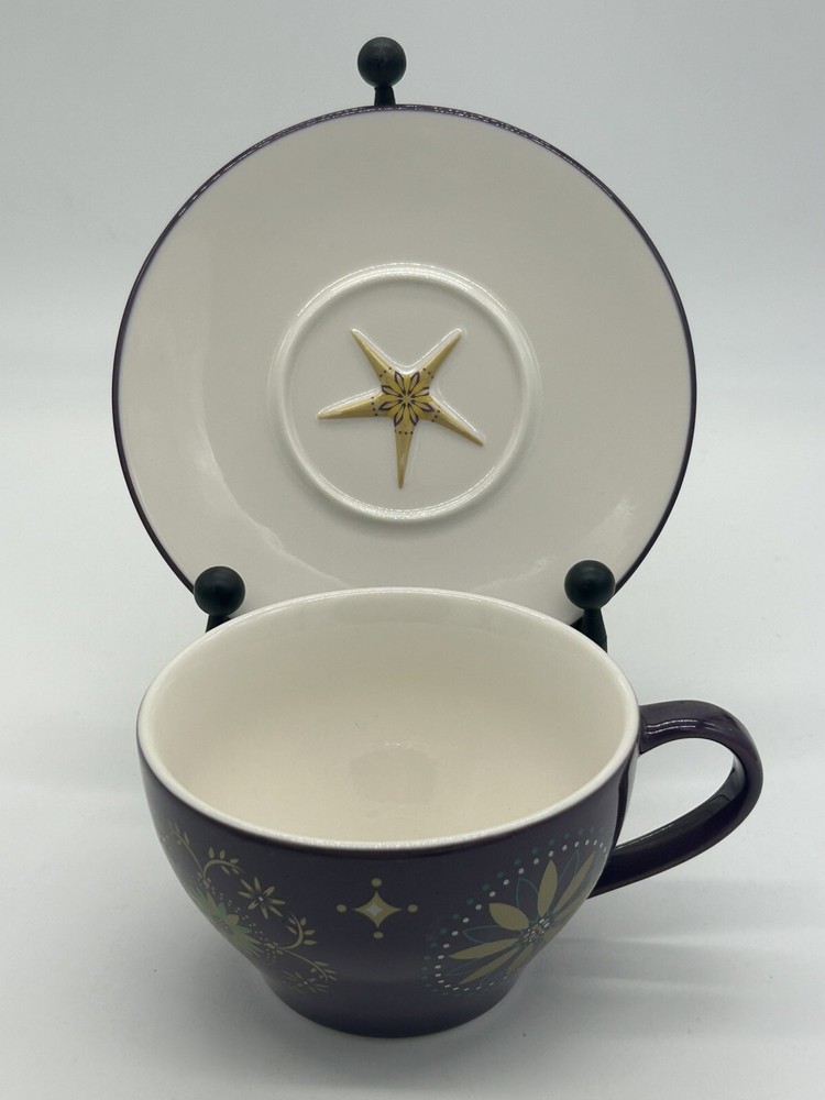 Starbucks 2006 Holiday Purple Star Latte Cup & Saucer Set