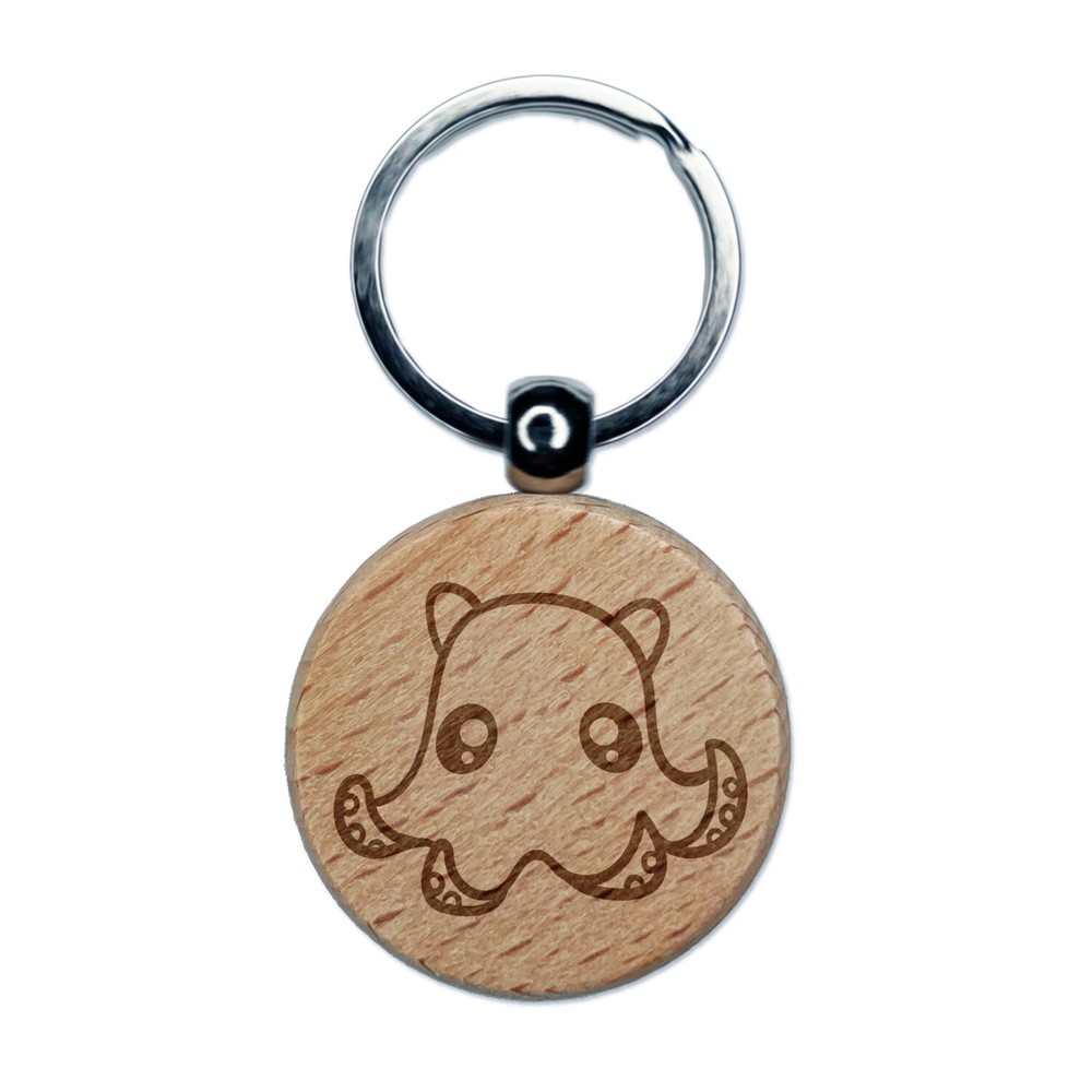 Kawaii Flapjack Octopus Engraved Wood Round Keychain Tag Charm
