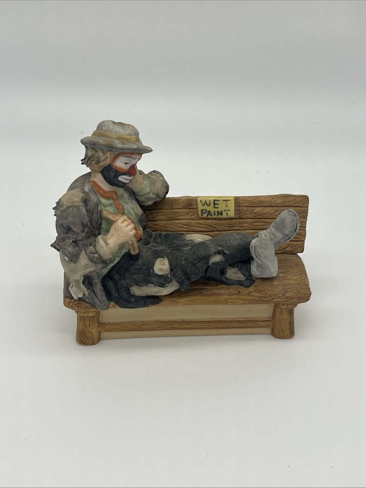 Vintage Emmett Kelly Jr Hobo Clown Wet Paint Bench Figurine Flambro Collectible
