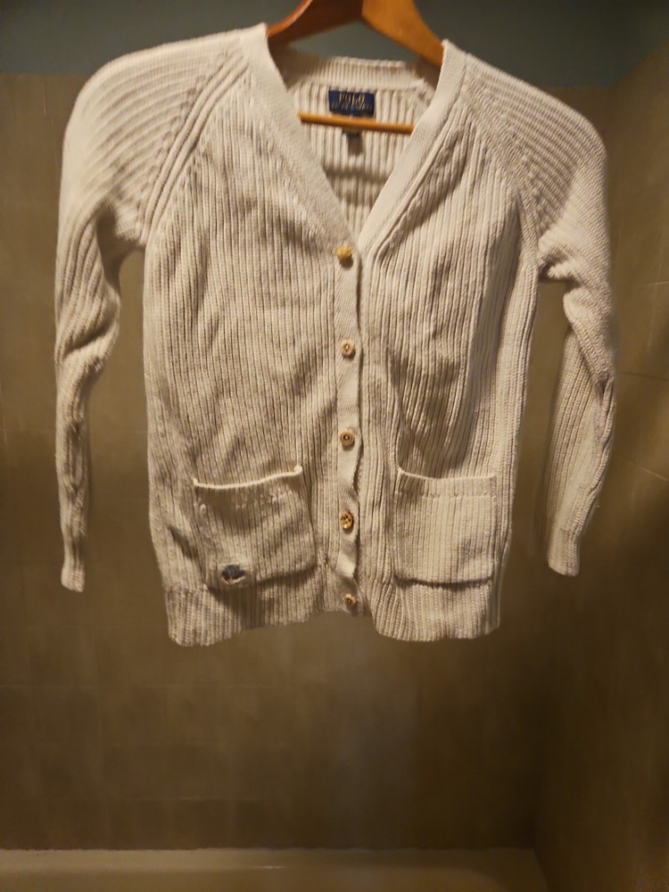 Girl’s POLO RALPH LAUREN SWEATER BUTTON DOWN Size M (8-10) WHITE