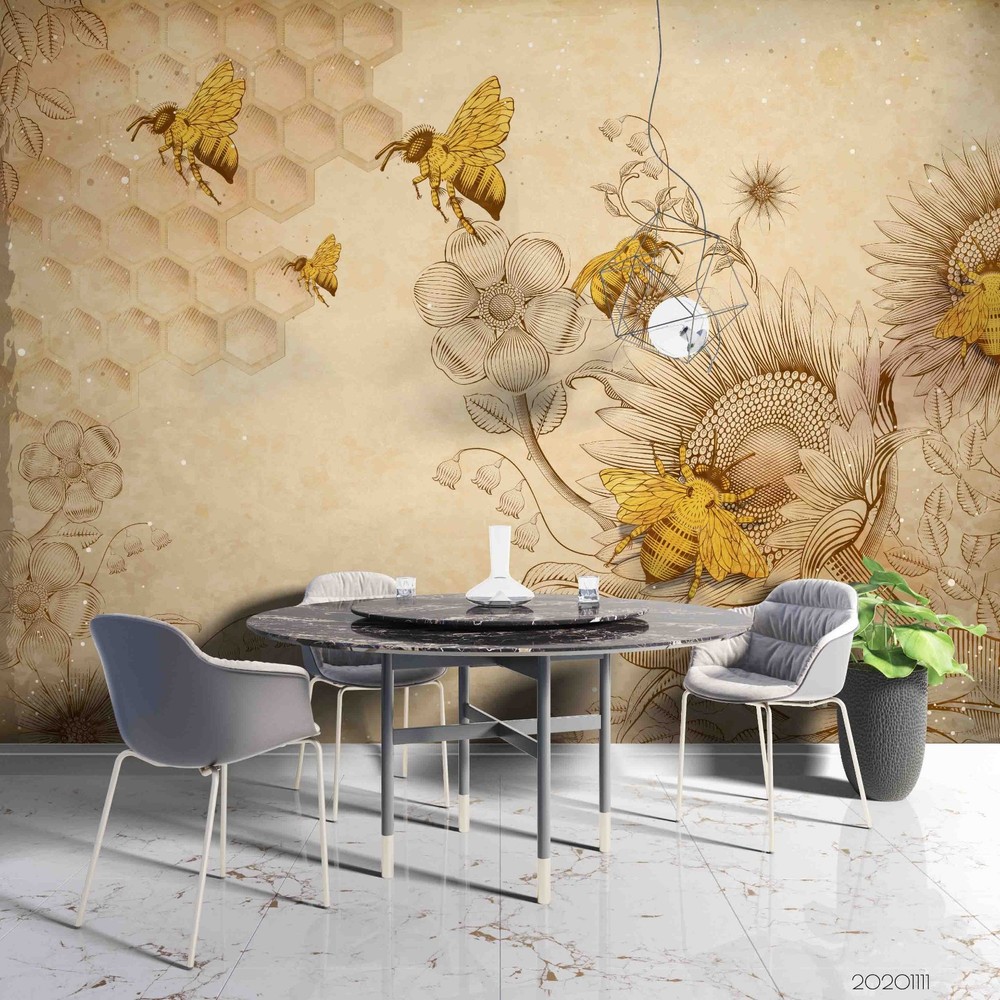 3D Sunflower Bee Illustration Wall Murals Wallpaper Murals Wall Sticker 2