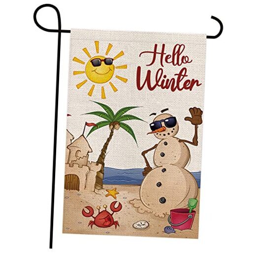 Hello Winter Sunglasses Snowman on Beach Hawaii Seaside Sunshine Decor Double