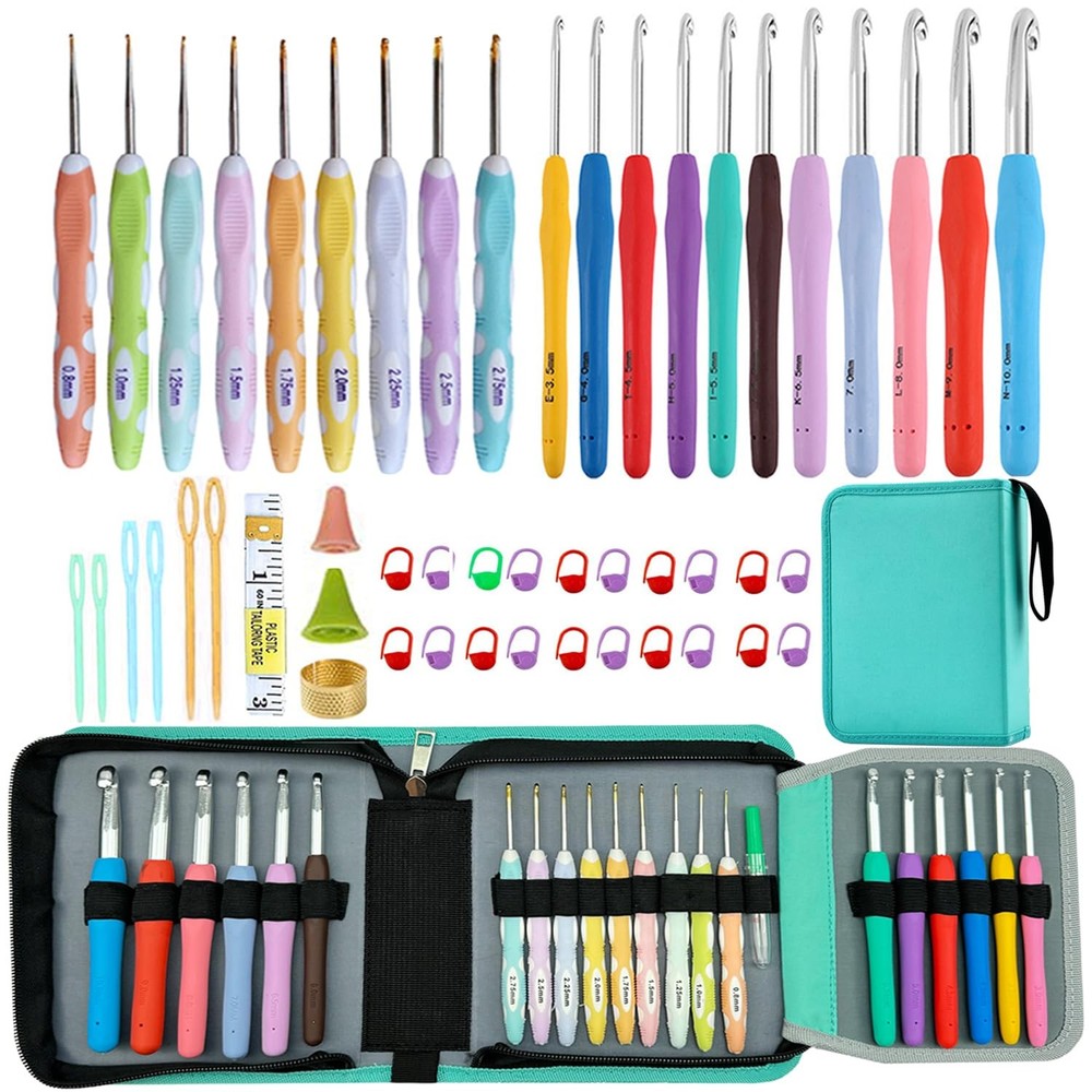 21-Piece Ergonomic Crochet Hook Set with Case for Comfortable Crocheting
