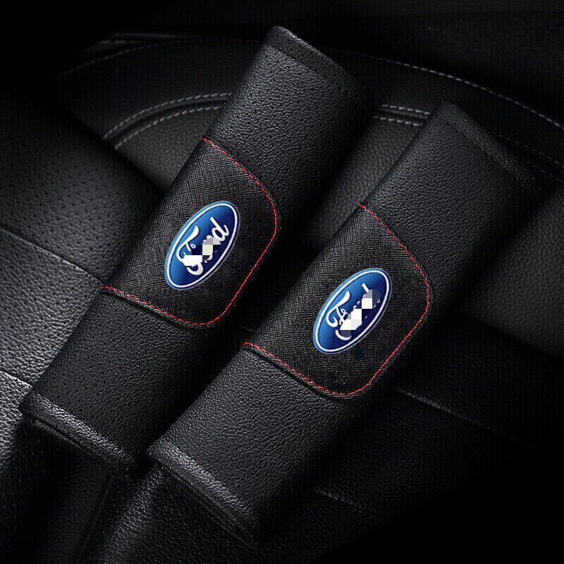 2PCS Car Seat Belt Cover Shoulder Protector Cushion Pad Real Leather for Black