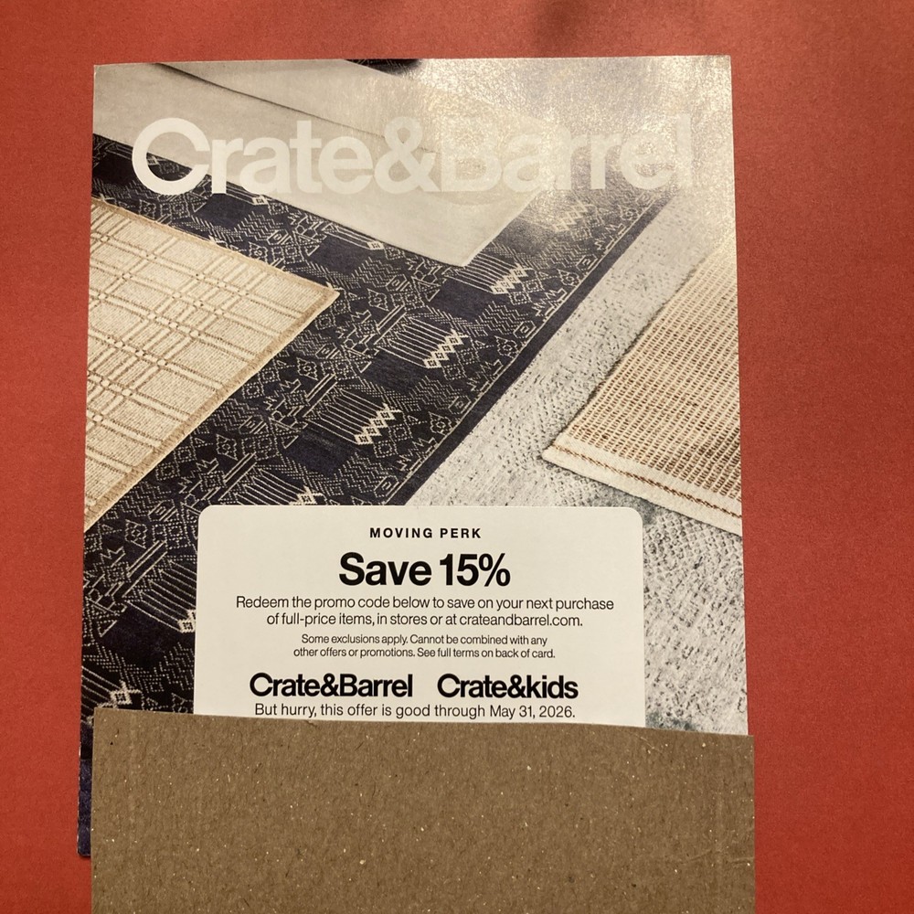 Crate and Barrel 15% coupon expires 5/31/26-image