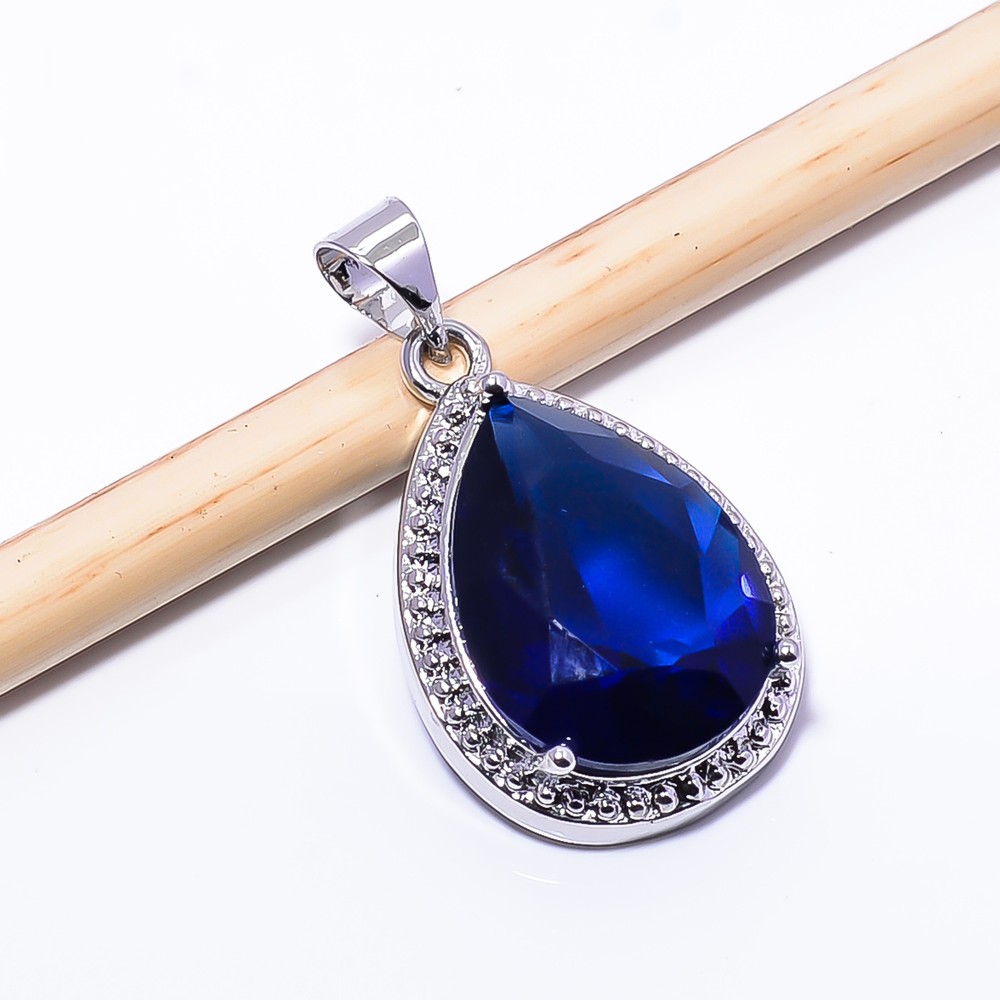 Blue Sapphire - Simulated 925 Sterling Silver Pendant 1.09