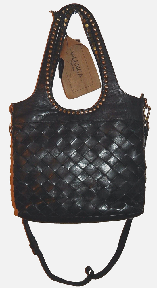 Vilenca Holland Black Genuine Leather Studded Shoulder Tote Purse New Authentic