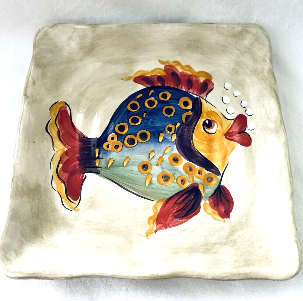 Tabletops Unlimited UNDER THE SEA Hand Painted Fish Square Salad Lunch Plate