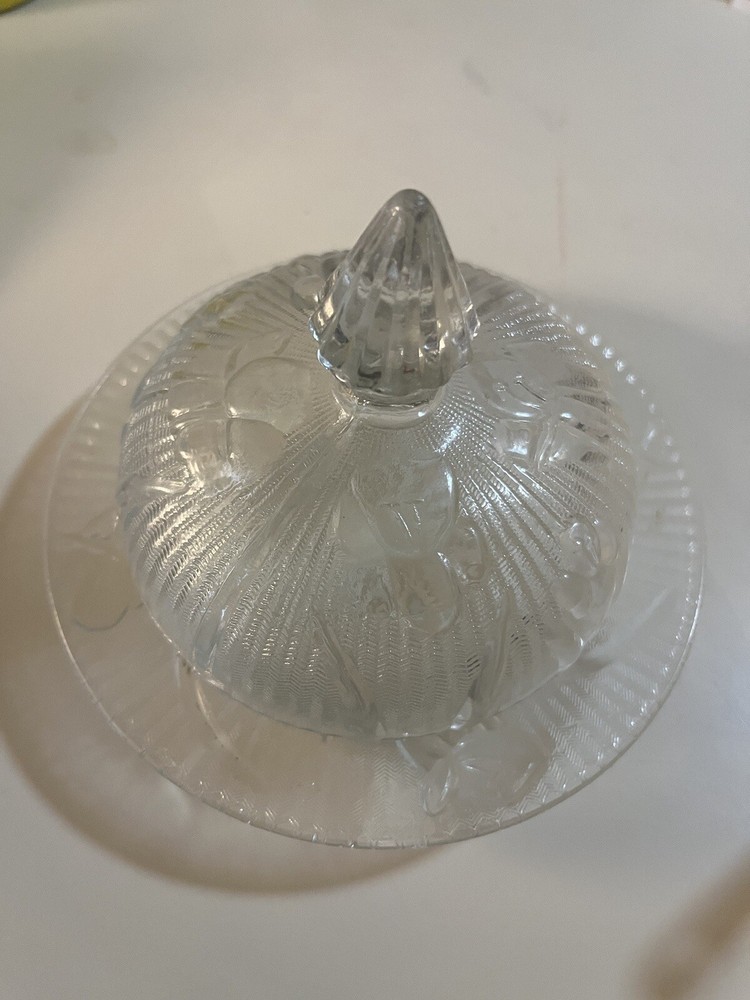 Vintage Glass Round Covered Butter Dish