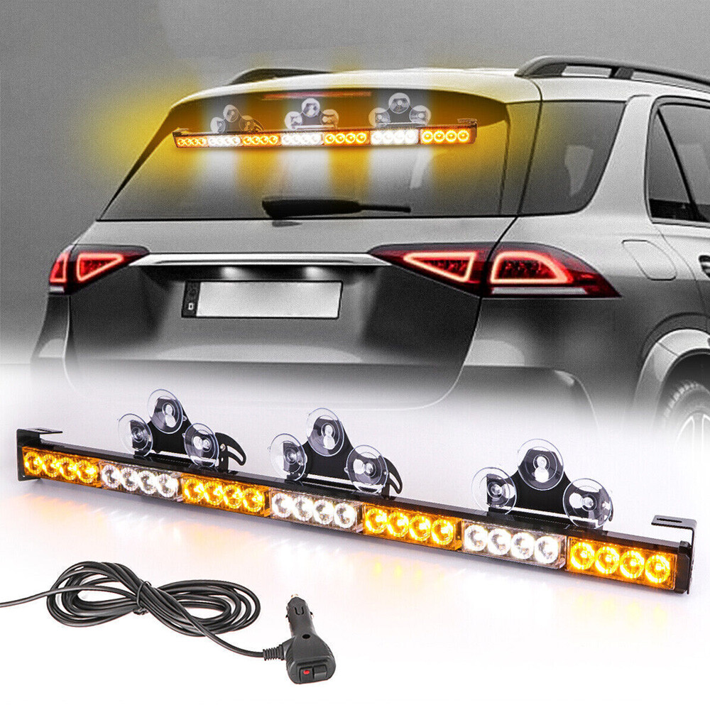 Auto Car Rear Amber/White LED Strobe Hazard Windshield Light Bar Lamp #
