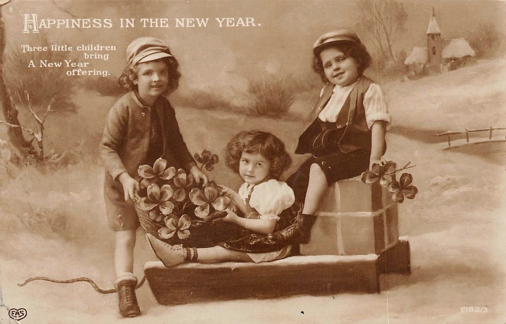 Vintage B376 New Years Real Photo Postcard with Young Children-image