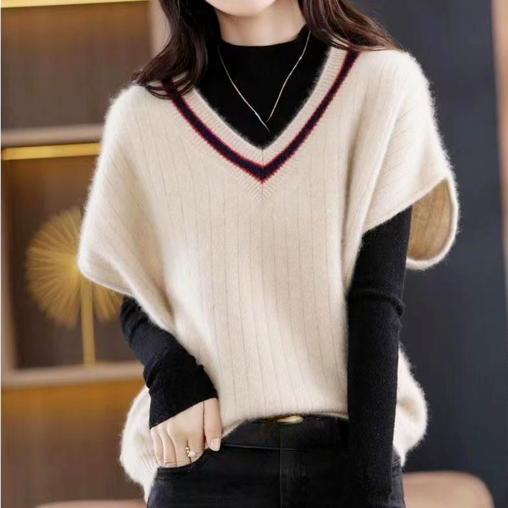 Women Tank Tops Knitwear Jumper Sweater Preppy Vest Bat Sleeve Retro Pullover