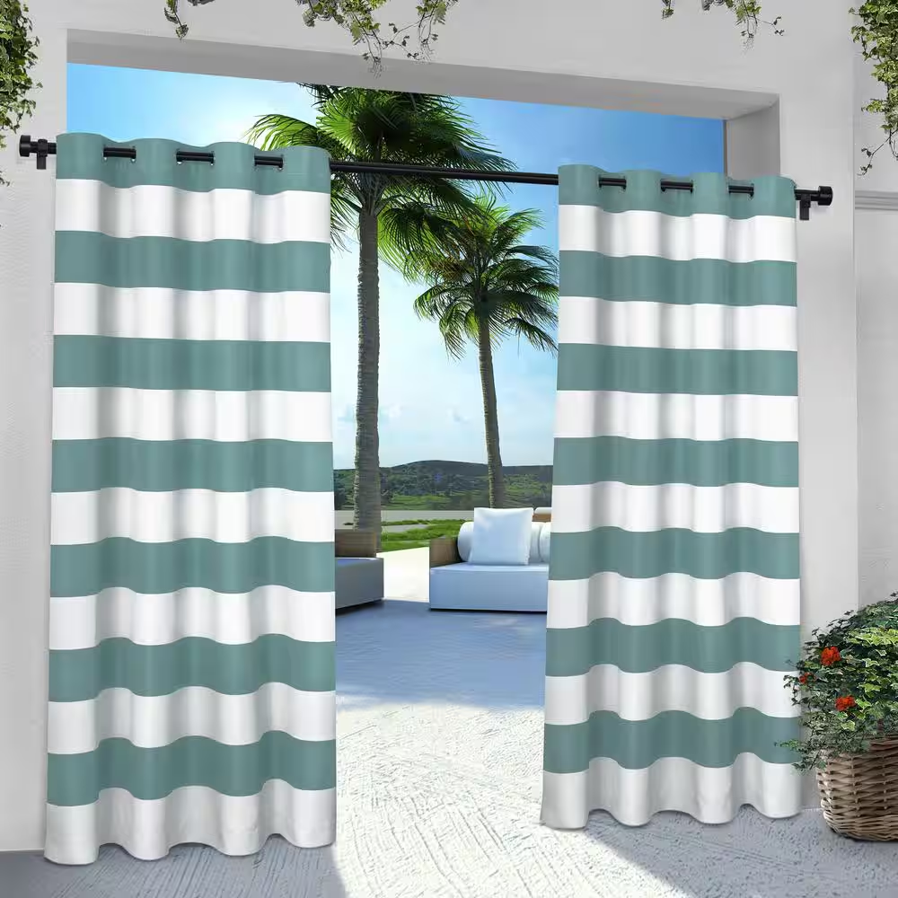 Cabana Stripe Teal Stripe Light Filtering Grommet Top Indoor/Outdoor Curtain, 54