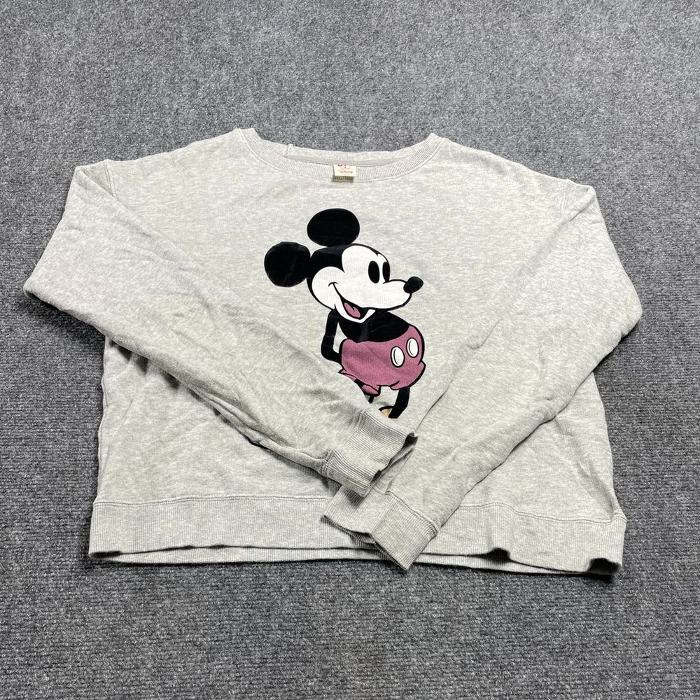 Disney Gray Mickey Mouse Cotton Crew Neck Sweatshirt for Women Size M