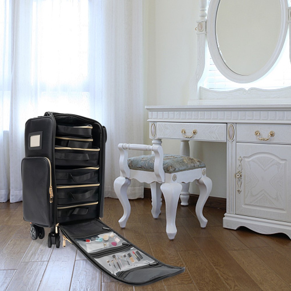 Rolling Makeup Train Case, Professional Cosmetic Organizer with Wheels