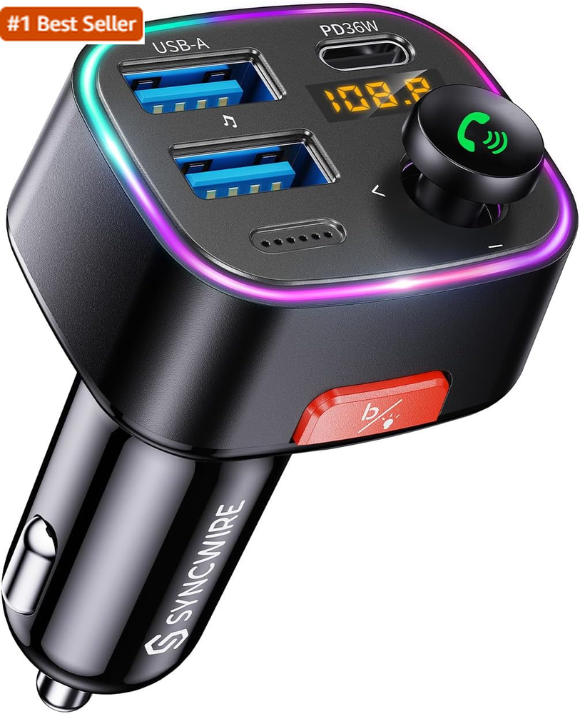 Syncwire 48W PD Bluetooth 5.4 FM Transmitter Car Adapter with Light Switch