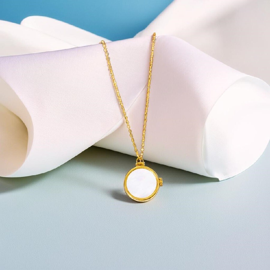 Round Pearl Locket Necklace Minimalist Charm Gift for Mom