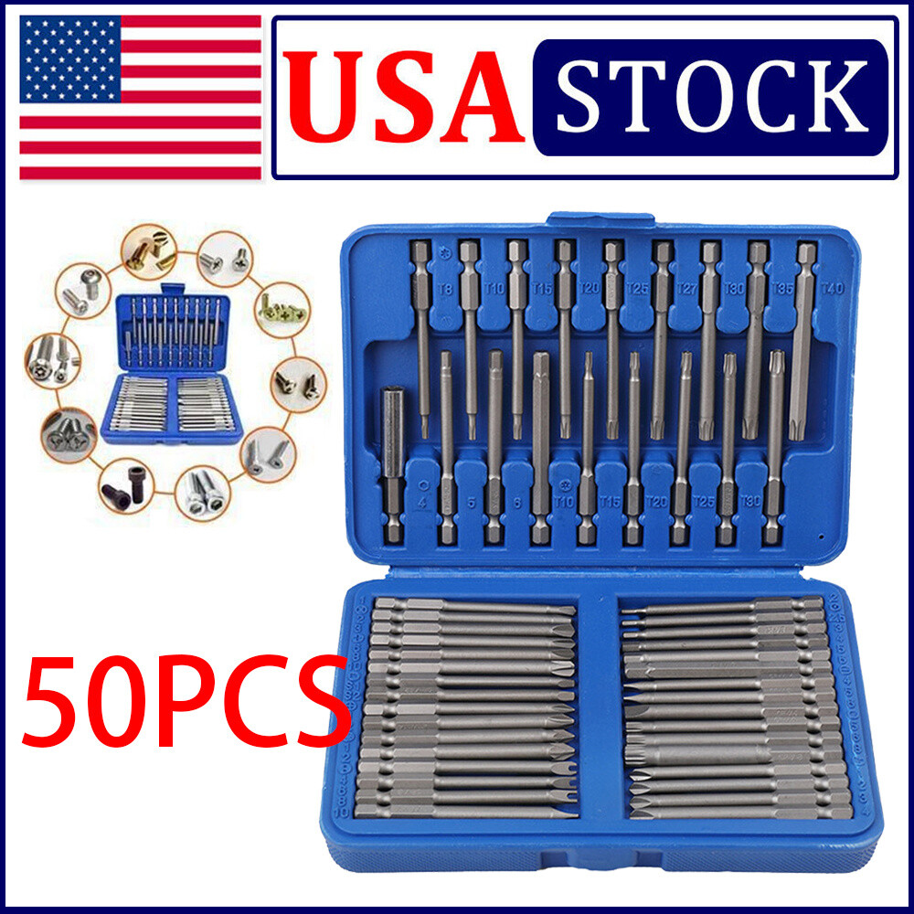 50Pcs Tamper Proof Security Bit Set with Hex Torx Star Spline Flat Screwdriver Bits
