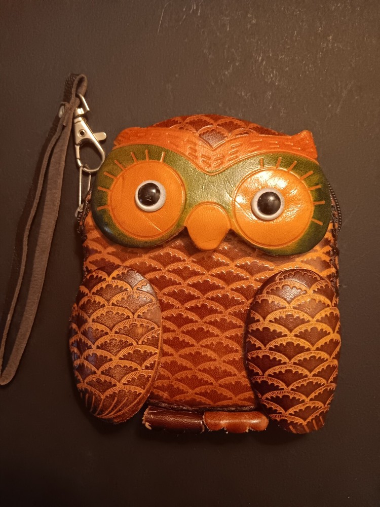 Owl Genuine Leather Handmade Crafted Animal Coin Purse Wristlet Wallet