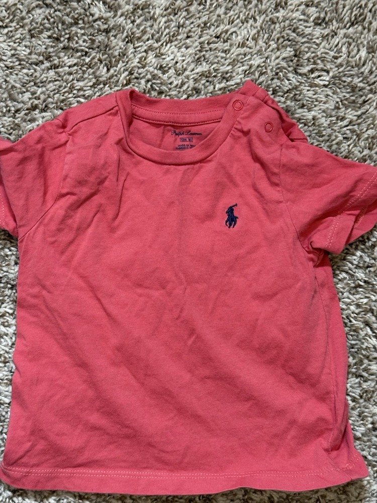 Polo Ralph Lauren Baby Boy T-Shirt 12M Coral Salmon Pink Pony Logo Short Sleeve