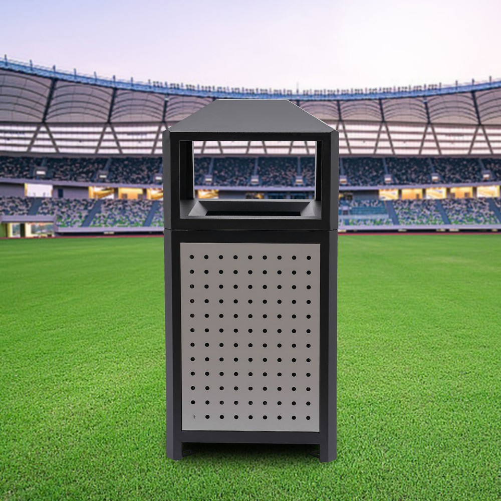 15 Gallons Steel Garbage Can For Outdoor Use Trash Receptacle With Plastic Liner