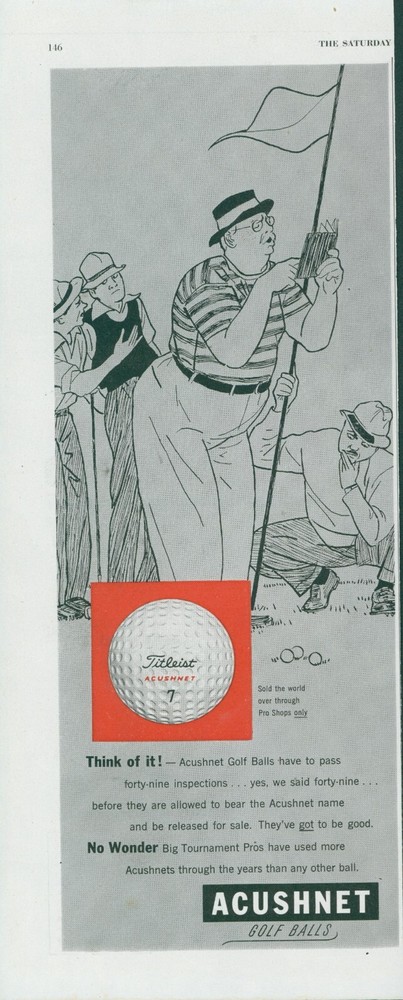 1951 Acushnet Titleist Golf Balls Cartoon Comic Green Flag Vintage Print Ad SP16