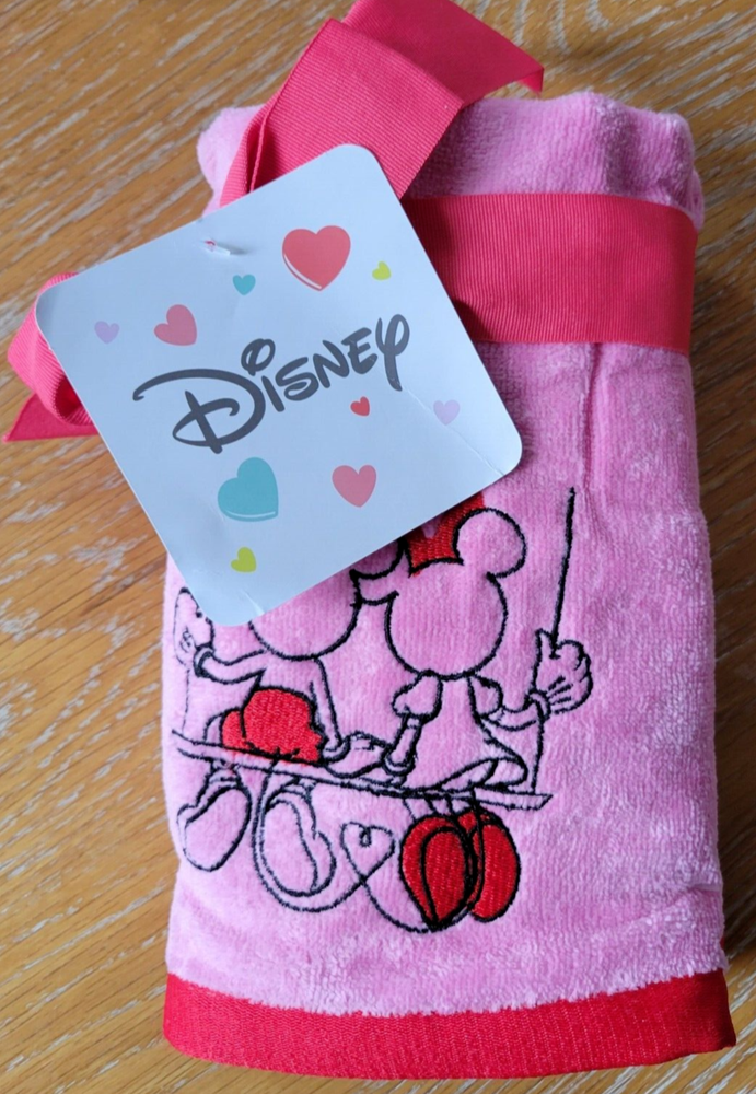 Disney Mickey & Minnie Mouse Pink Embroidered Hand Towels Set of 2 for Valentine's Day