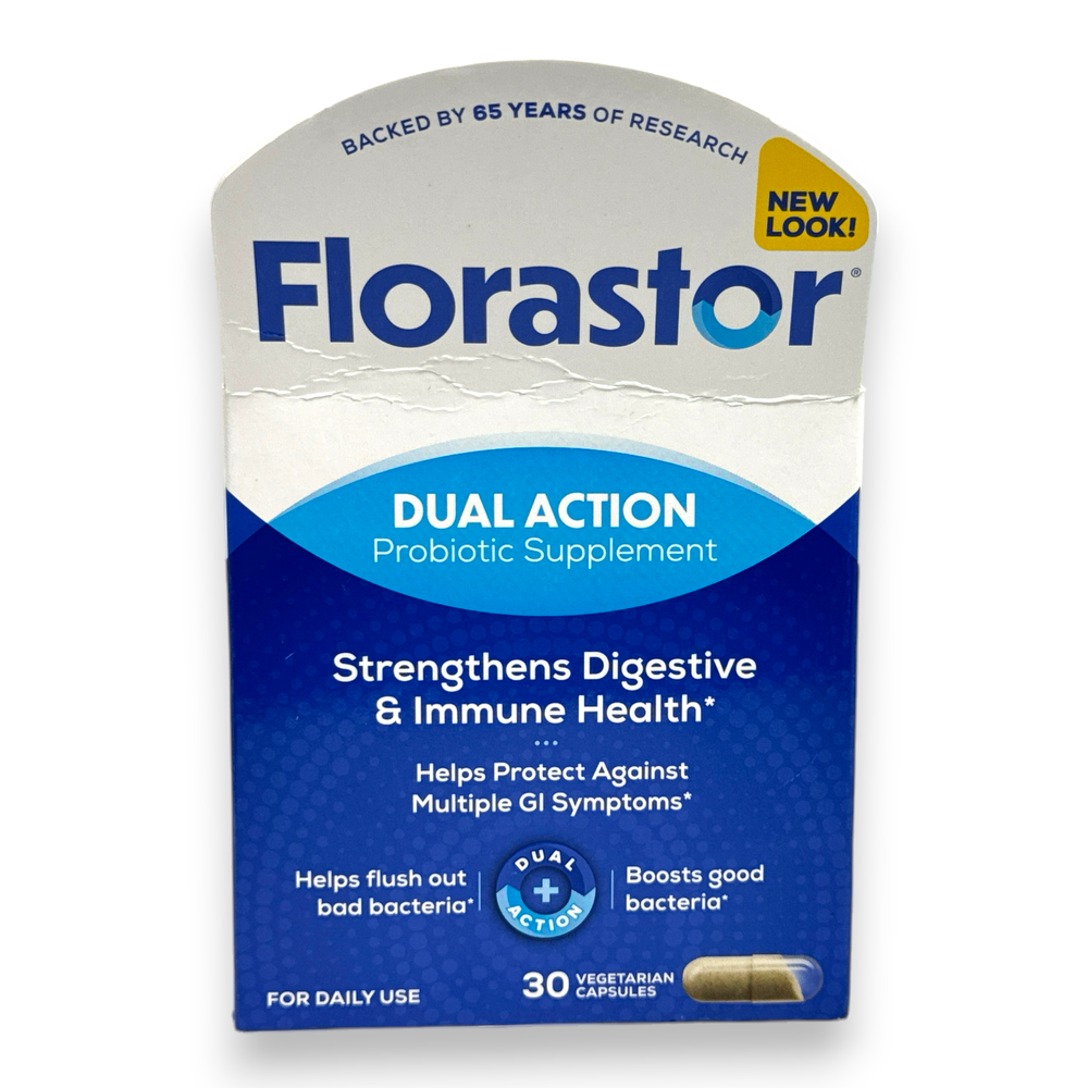 Florastor Dual Action Probiotic Supplement For Daily Use -30 Vegetarian Capsules