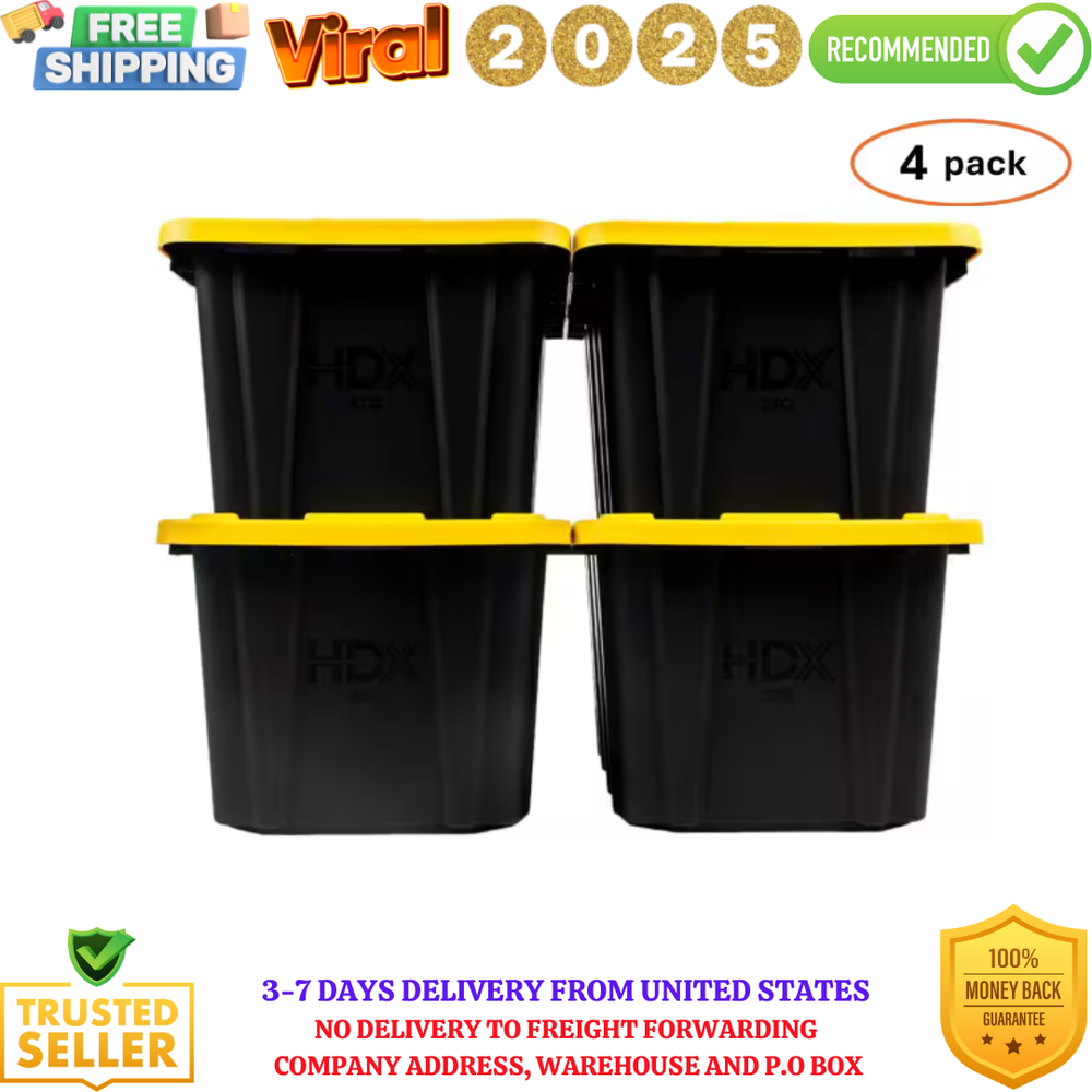 27 Gallon Heavy Duty Greenmade Plastic Storage Bin 4-Pack Large