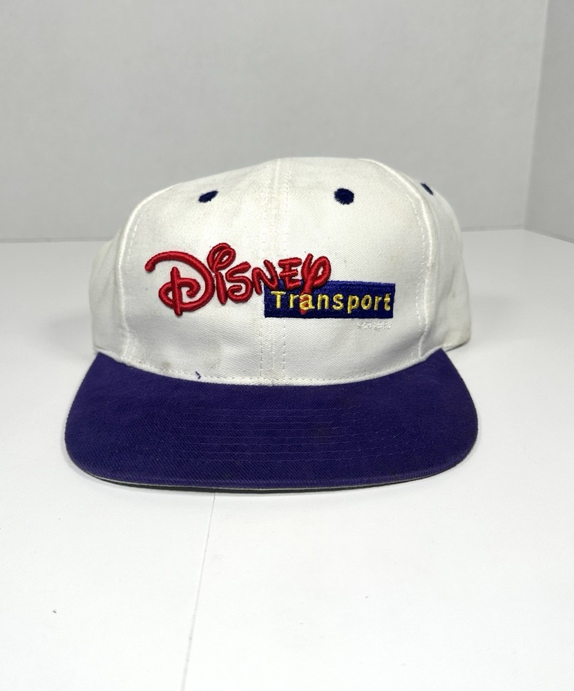 Vintage 90s Disney Transport Bus Cast Member Hat White Purple Cap WDW Buses