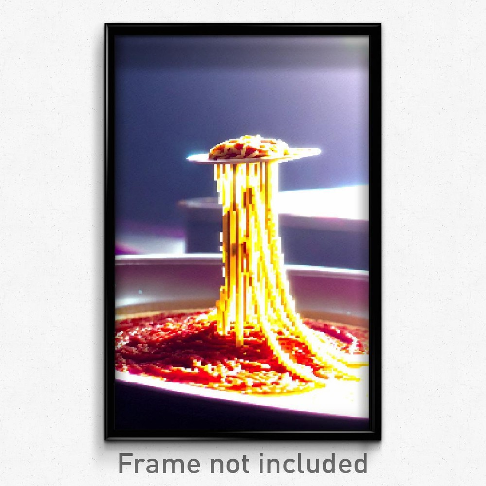 8-Bit Pixel Art Spaghetti Poster - Psychedelic Video Game Print
